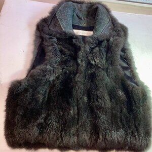 Vintage Andrew Marc New Zealand Opossum Fur Vest Coat Full Zip Leather Trim Sz M